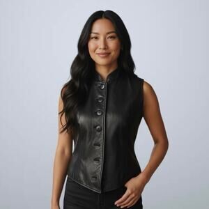 Vintage Harolds Black Leather Vest Womens Small Button Front Vixen Quiet Luxury